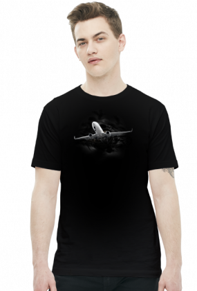 AeroStyle - męska czarna koszulka z samolotem 3d