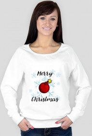 Swetr Merry Christmas Bombka biały