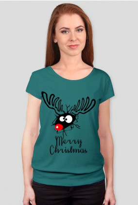 Śmieszny renifer - damska koszulka świąteczna
