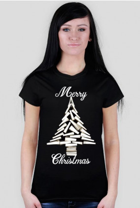 Choinka z książek - damska koszulka świąteczna