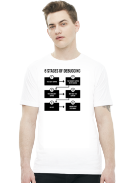 "6 Stages of debugging" - Koszulka dla programisty (Czarny nadruk)