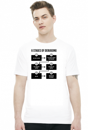 "6 Stages of debugging" - Koszulka dla programisty (Czarny nadruk)