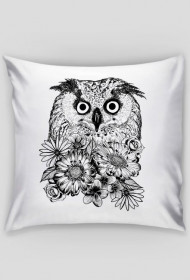 Sowa i kwiaty na poduszce