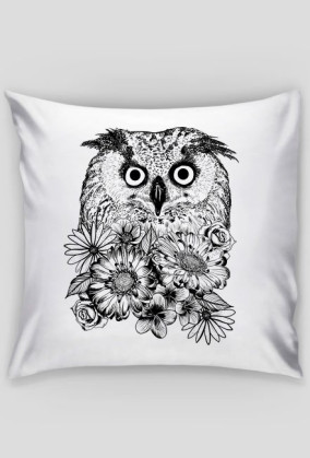 Sowa i kwiaty na poduszce