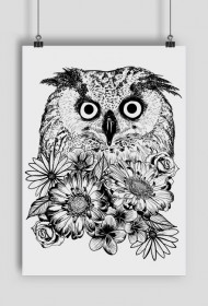 Sowa i kwiaty na ścianę