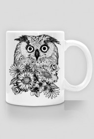 Sowa i kwiaty na kubku dwustronnie