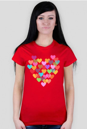 T-shirt damski w kolorowe serduszka