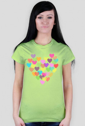 T-shirt damski w kolorowe serduszka