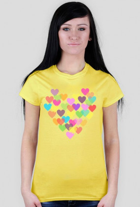 T-shirt damski w kolorowe serduszka