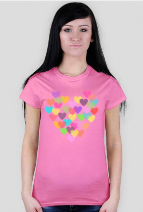 T-shirt damski w kolorowe serduszka