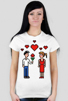 Pixel art – zakochana para (damski t-shirt)