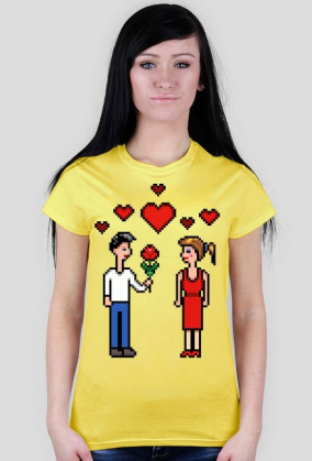 Pixel art – zakochana para (damski t-shirt)