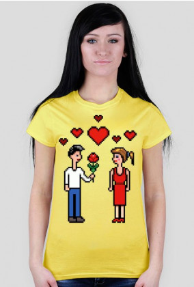 Pixel art – zakochana para (damski t-shirt)