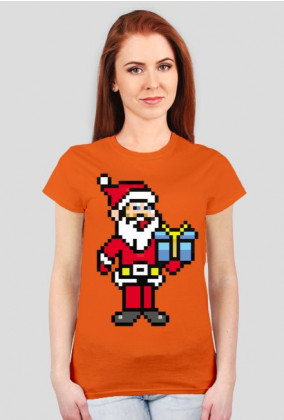 Pixel art – święty mikołaj – koszulka damska w stylu retro gier
