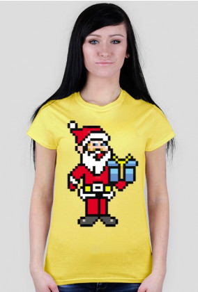 Pixel art – święty mikołaj – koszulka damska w stylu retro gier