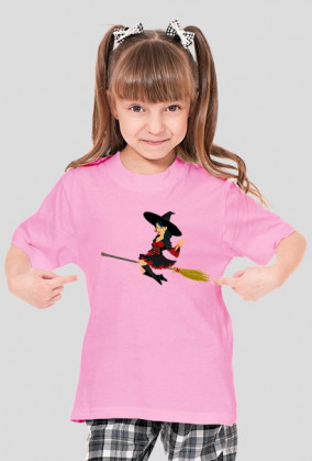 Koszulka dziewczęca zielona z nadrukiem postaci na miotle
