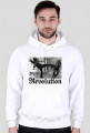 Bluza męska z kapturem biała z nadrukiem rewolucji