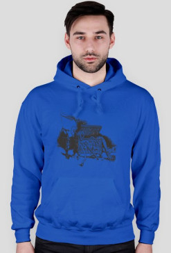 Bluza męska z kapturem niebieska z nadrukiem skrzyni ze skarbem