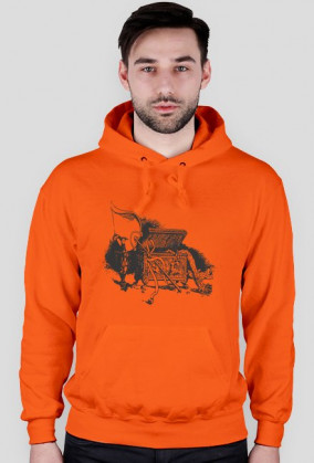Bluza męska z kapturem niebieska z nadrukiem skrzyni ze skarbem