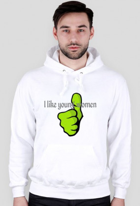 Bluza męska z kapturem niebieska z nadrukiem zielonego kciuka oraz napisem