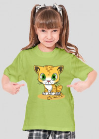Koszulka dziewczęca zielona z nadrukiem kota