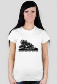 Koszulka damska biała z nadrukiem ogrodu