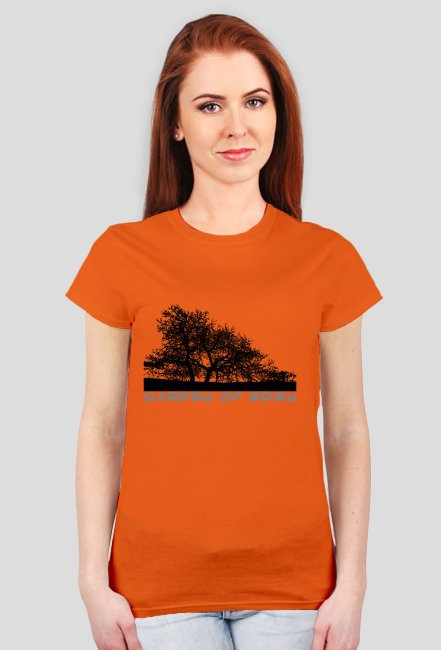 Koszulka damska biała z nadrukiem ogrodu