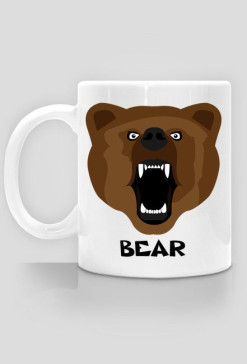 Kubek biały z nadrukiem niedźwiedźia wraz z napisem BEAR