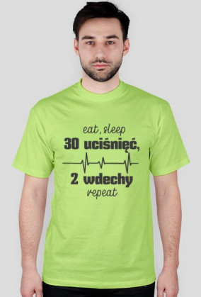 MedUza - eat, sleep 30 UCIŚNIĘĆ 2 WDECHY repeat - koszulka męska, szary tekst