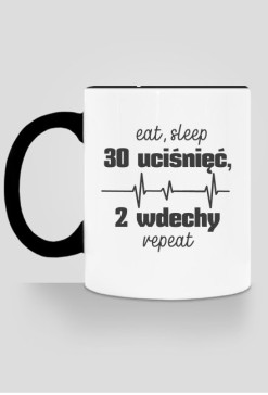 MedUza - eat, sleep 30 UCIŚNIĘĆ 2 WDECHY repeat - kubek, szary tekst
