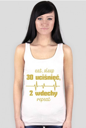 MedUza - eat, sleep 30 UCIŚNIĘĆ 2 WDECHY repeat - koszulka damska bokserka , złoty tekst