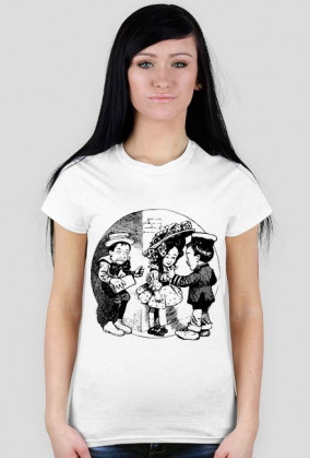 Koszulka damska biała z nadrukiem grupy bawiących się dzieci