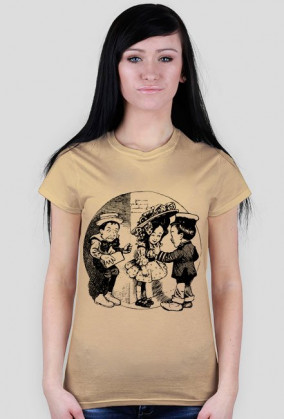 Koszulka damska biała z nadrukiem grupy bawiących się dzieci