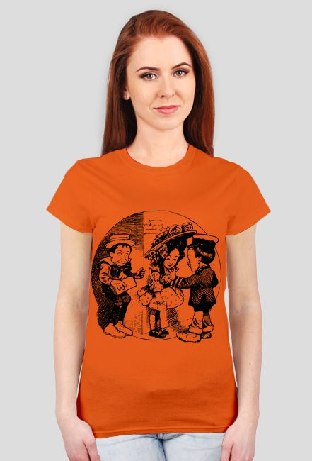 Koszulka damska biała z nadrukiem grupy bawiących się dzieci