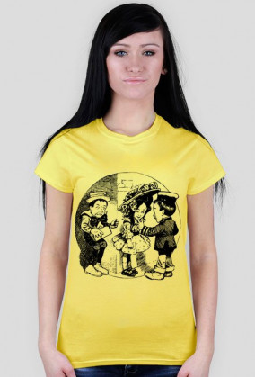 Koszulka damska biała z nadrukiem grupy bawiących się dzieci