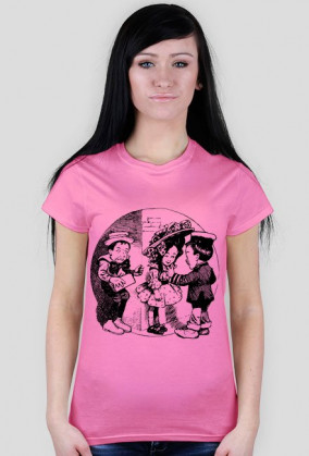 Koszulka damska biała z nadrukiem grupy bawiących się dzieci