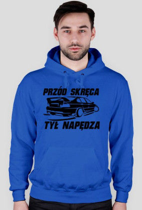 E46 - Przód skręca Tył napędza (bluza męska kapturowa) ciemna grafika