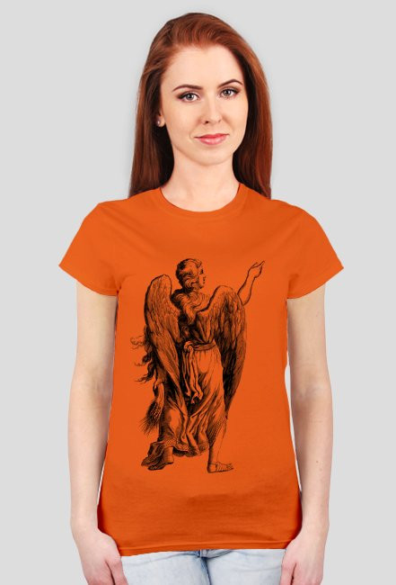 Koszulka damska czerwona z nadrukiem anioła