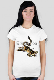 Koszulka damska biała z nadrukiem chińskiego kota