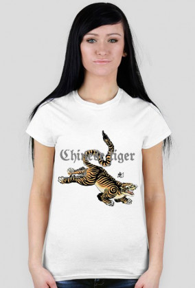 Koszulka damska biała z nadrukiem chińskiego kota