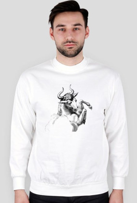 Bluza męska biała z nadrukiem byka
