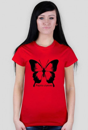 Koszulka damska niebieska z nadrukiem dużego pięknego motyla
