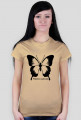 Koszulka damska niebieska z nadrukiem dużego pięknego motyla