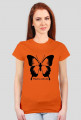 Koszulka damska niebieska z nadrukiem dużego pięknego motyla