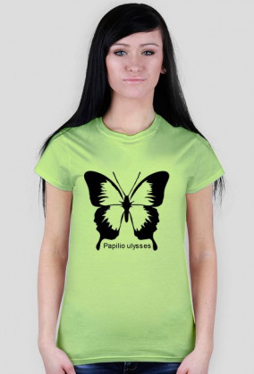 Koszulka damska niebieska z nadrukiem dużego pięknego motyla