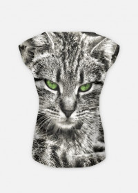 Koszulka damska fullprint Kot z zielonymi oczami