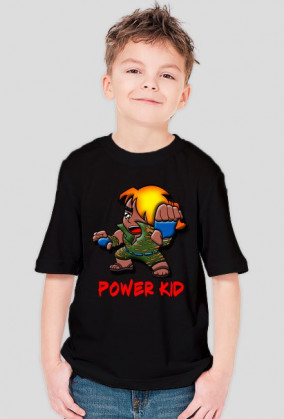 Koszulka chłopięca czarna z nadrukiem oraz napisem power kid