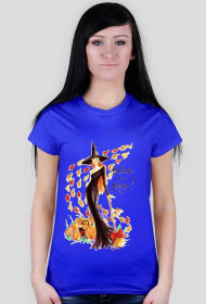 Koszulka damska niebieska z nadrukiem czarownicy oraz napisem believe in magic!