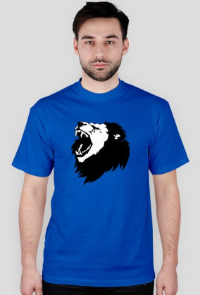 Koszulka męska biała z nadrukiem czarnego lwa