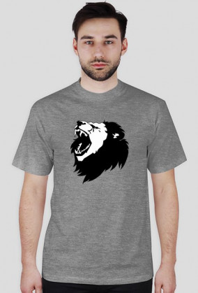 Koszulka męska biała z nadrukiem czarnego lwa